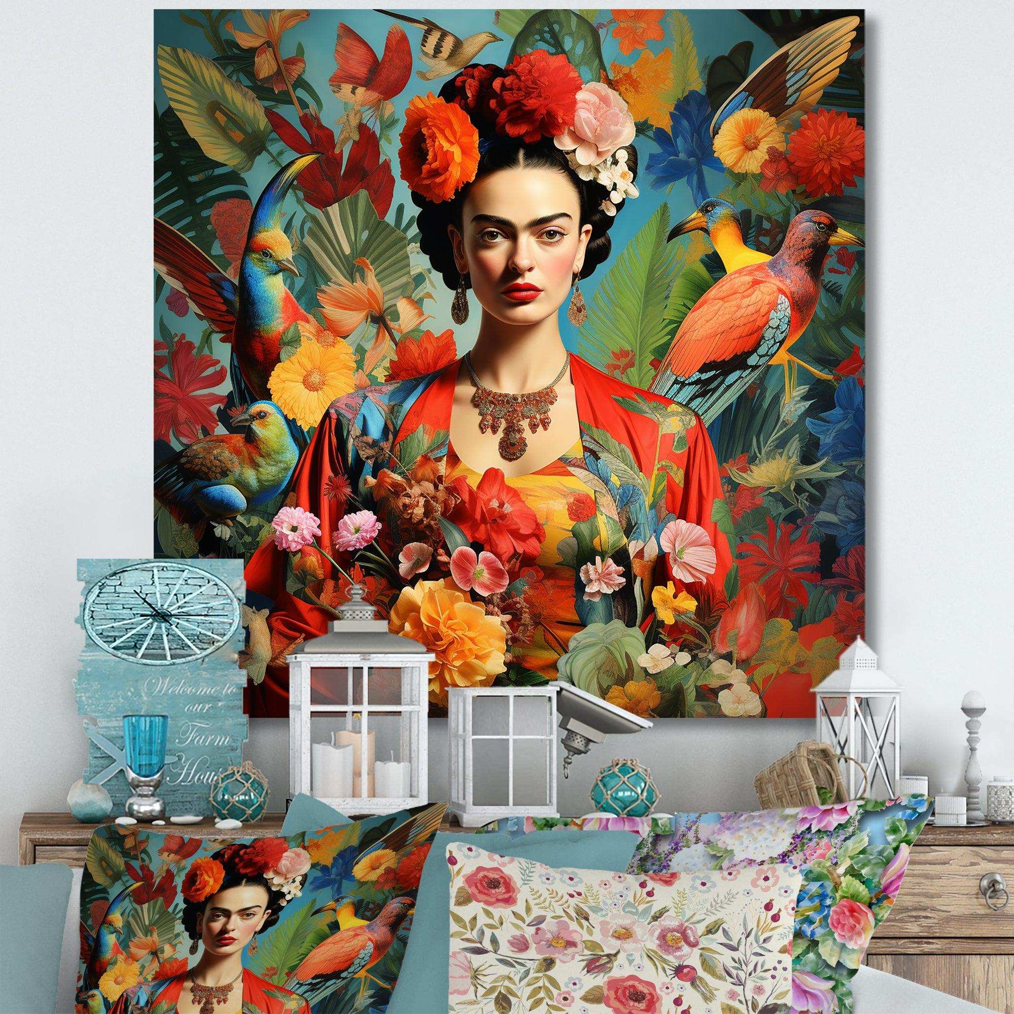 Colorful Fridas Floral Masterpiece I - People Canvas Wall Art
