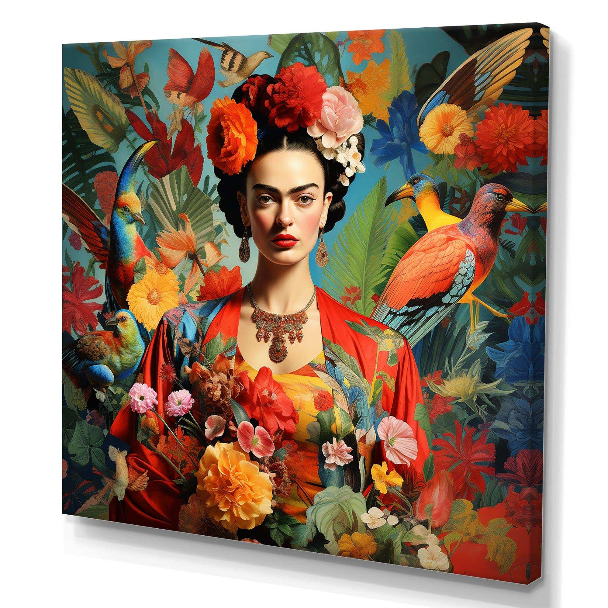 Colorful Fridas Floral Masterpiece I - People Canvas Wall Art