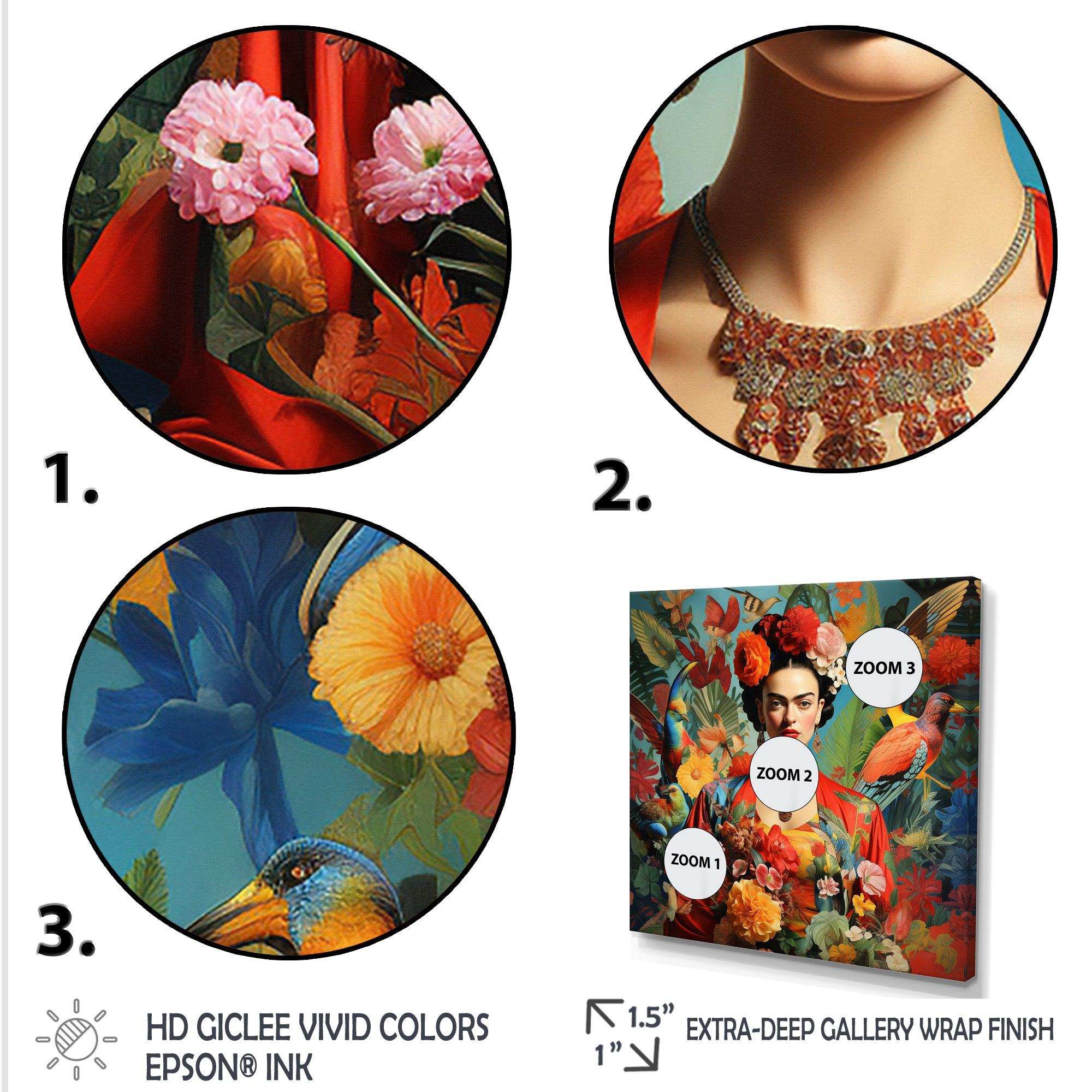 Colorful Fridas Floral Masterpiece I - People Canvas Wall Art