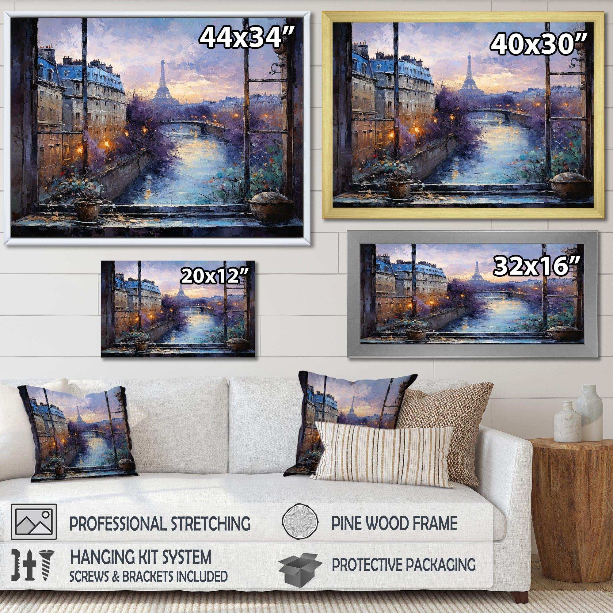 Paris Window View sunset - Cityscapes Canvas Wall Art