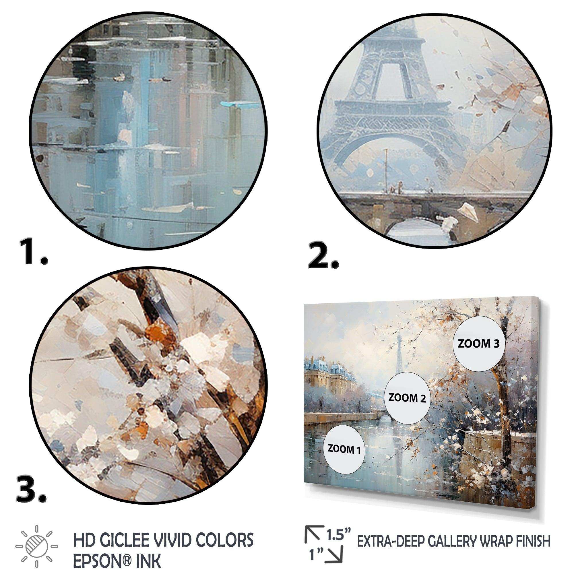 Winter Paris eiffel tower city charm I - Cityscapes Canvas Wall Art