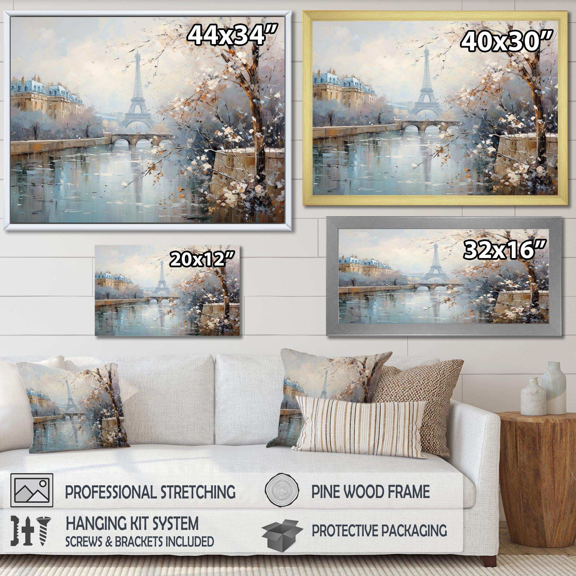 Winter Paris eiffel tower city charm I - Cityscapes Canvas Wall Art