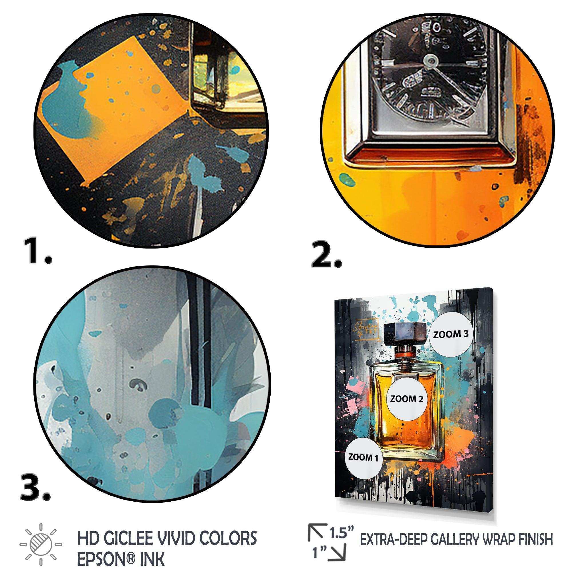 Gold and blue Fragrant bottles of art deco perfumes 1 - Fashion Canvas Wall Art