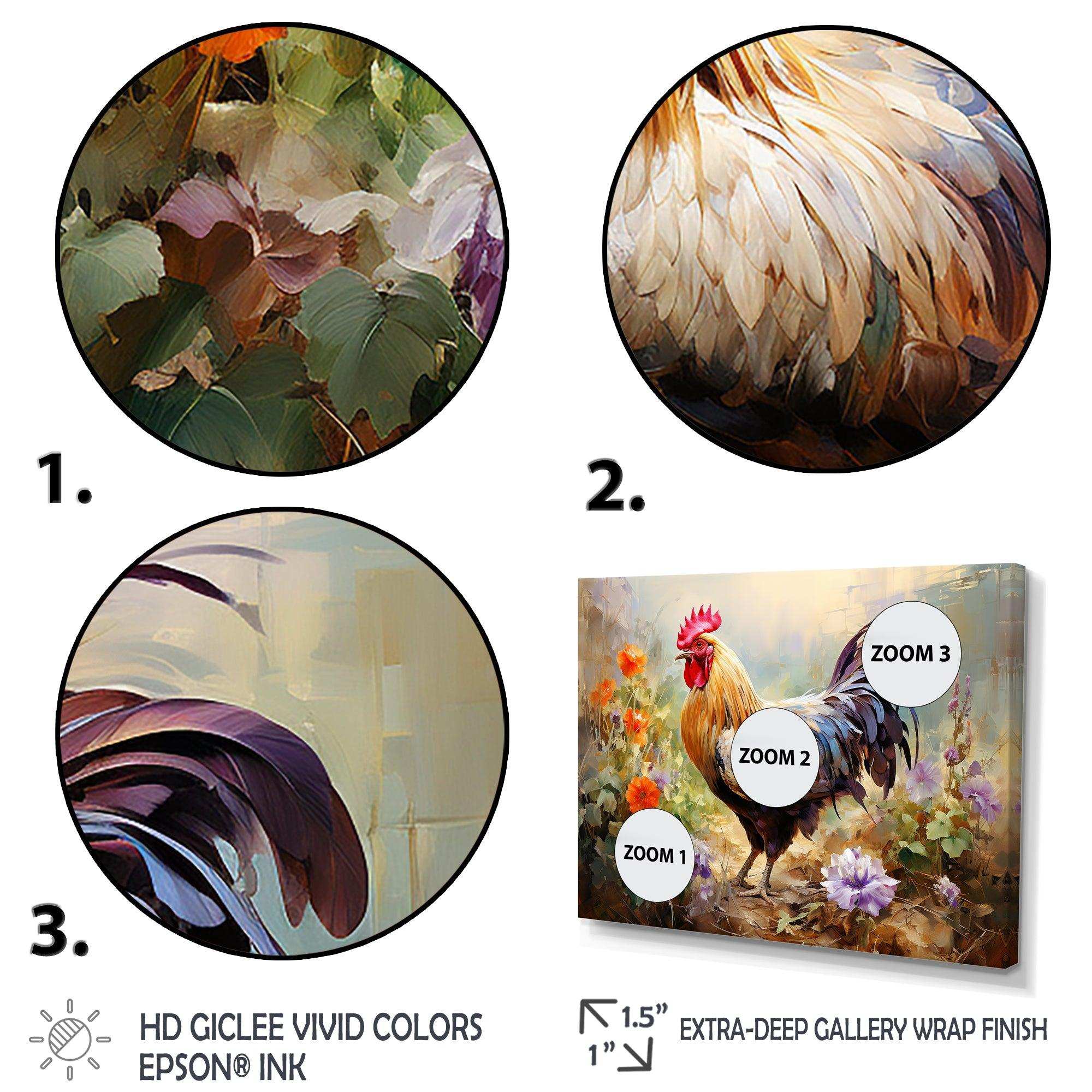 Red Melody Rooster s flower gardens - Animals Canvas Wall Art