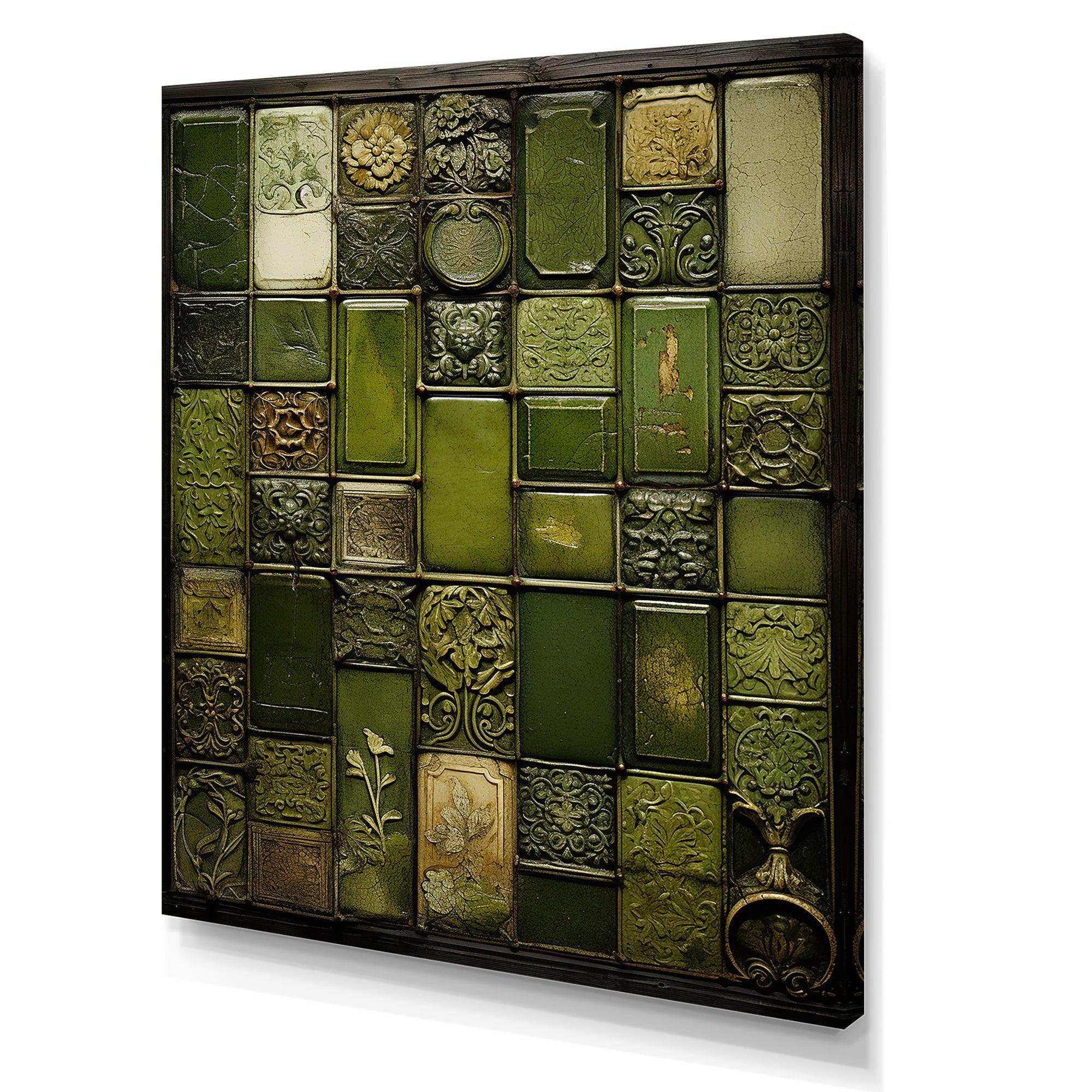 Green stones Tiles I - Abstract Canvas Wall Art