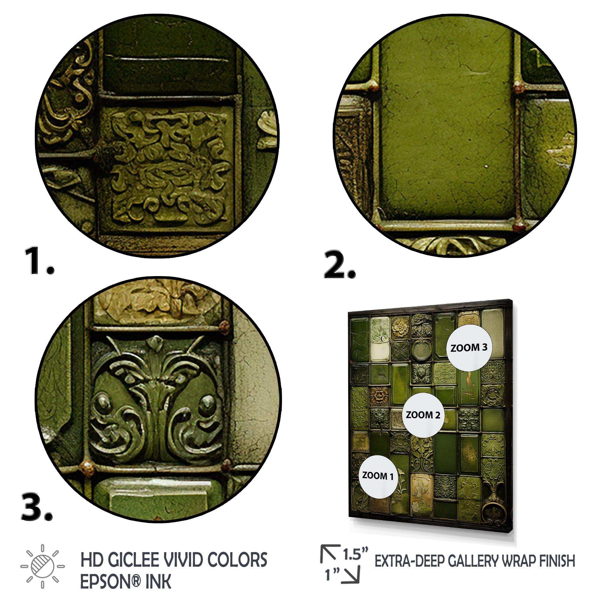 Green stones Tiles I - Abstract Canvas Wall Art