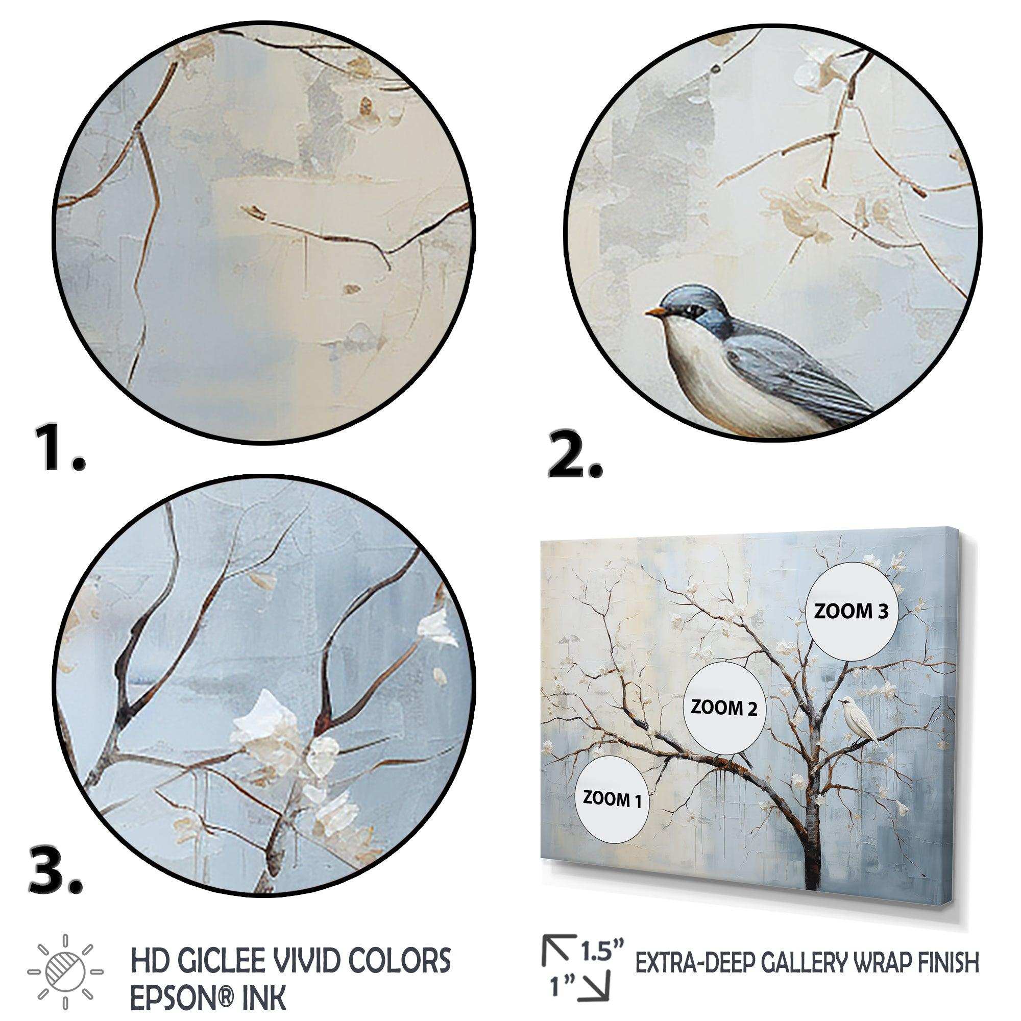 Grey floral sprintime tree birds II - Landscapes Canvas Wall Art