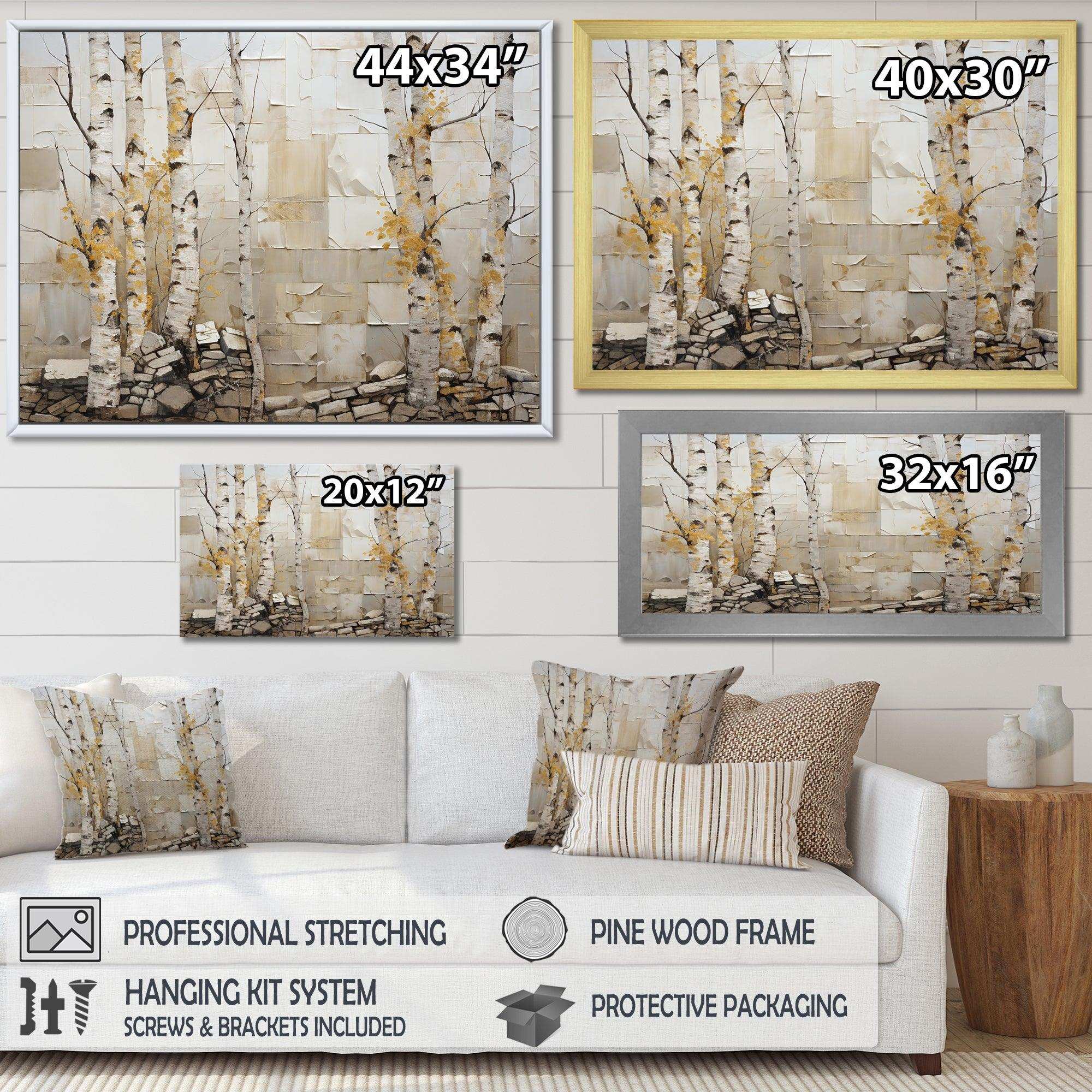 Beige and yellow birch wood forest II - Floral Canvas Wall Art