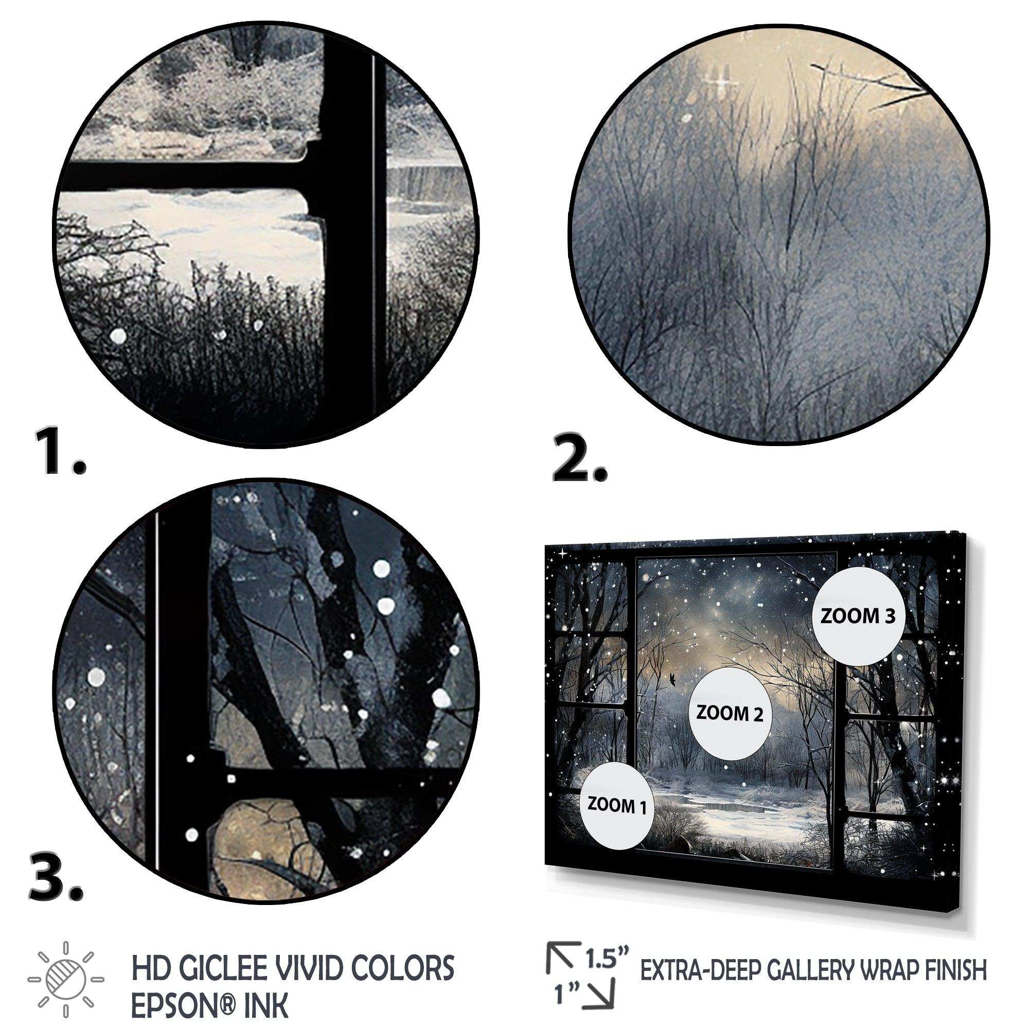 Midnight Gothic winter window view I - Landscapes Canvas Wall Art