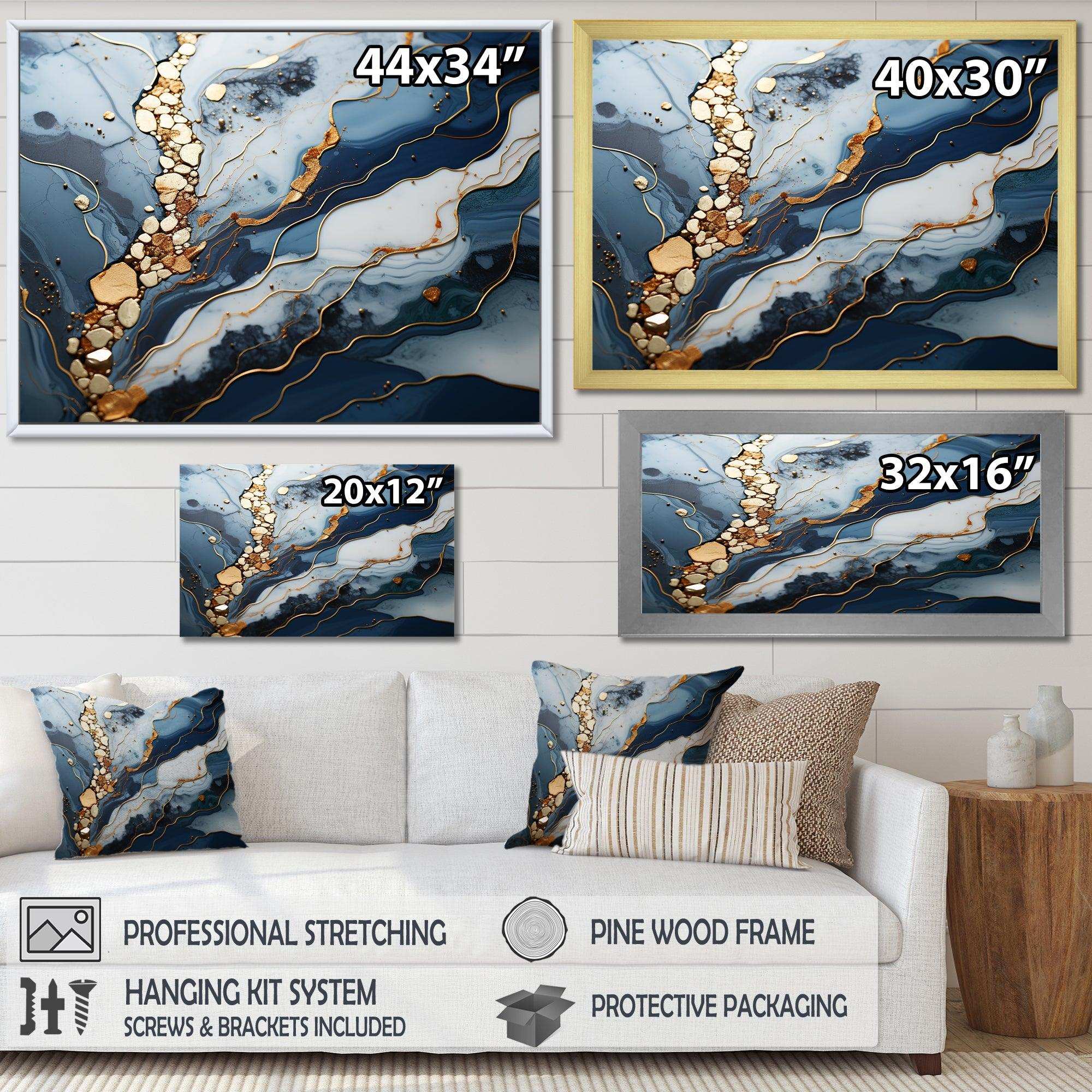 Blue and Gold Marble river II - Abstract Canvas Wall Art