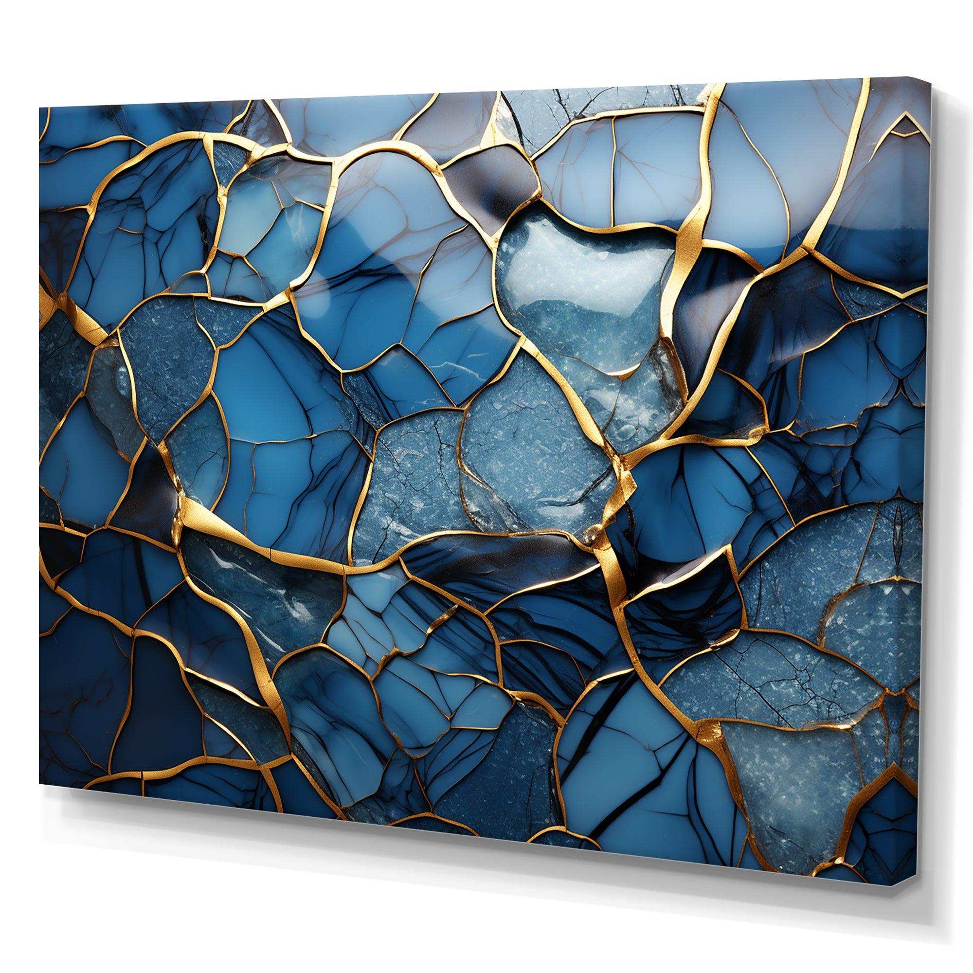 Gold and Blue Marble Mosaic Agate III - Abstract Canvas Wall Art