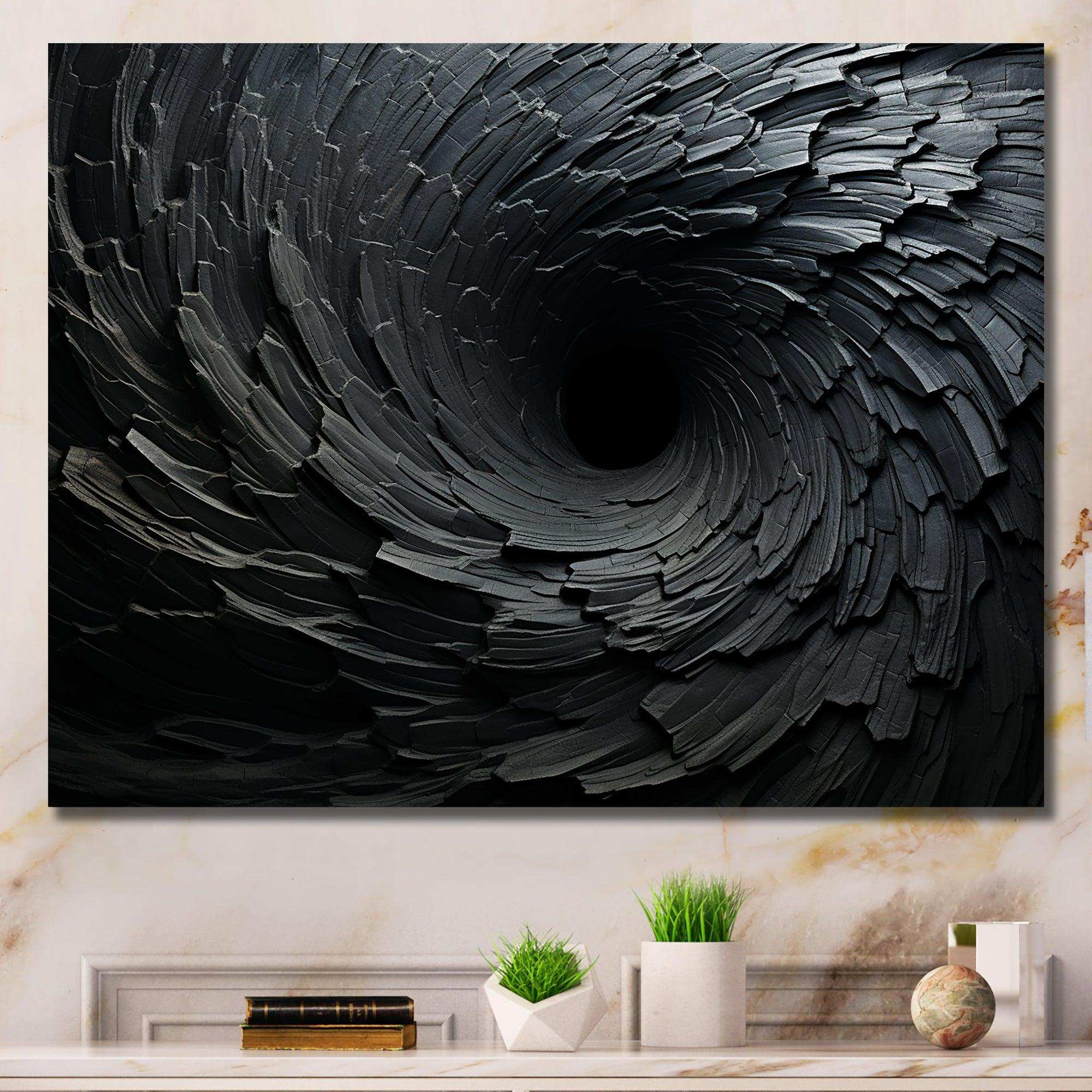 Black Spiraling fractal sprial - Abstract Canvas Wall Art
