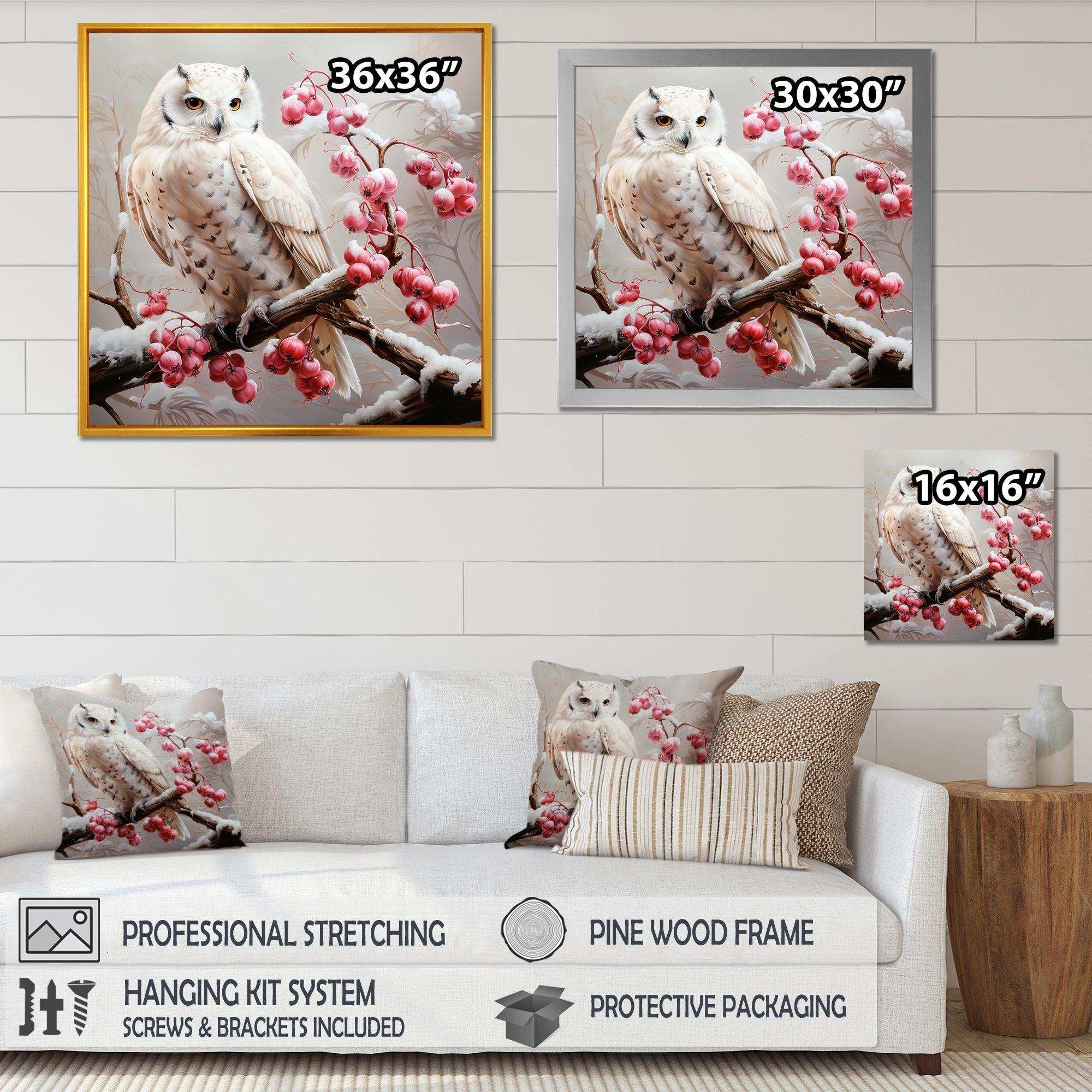 Snowy owl winter blooms perch II - Animals Canvas Wall Art