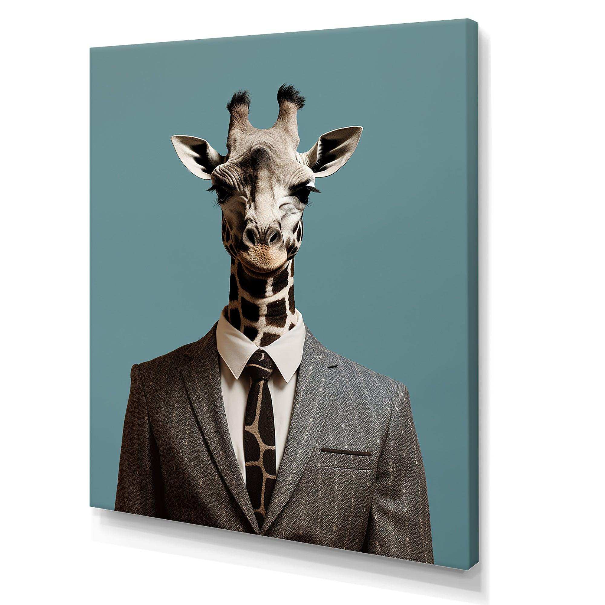 Grey Giraffe fashion suit  II - Animals Canvas Wall Art