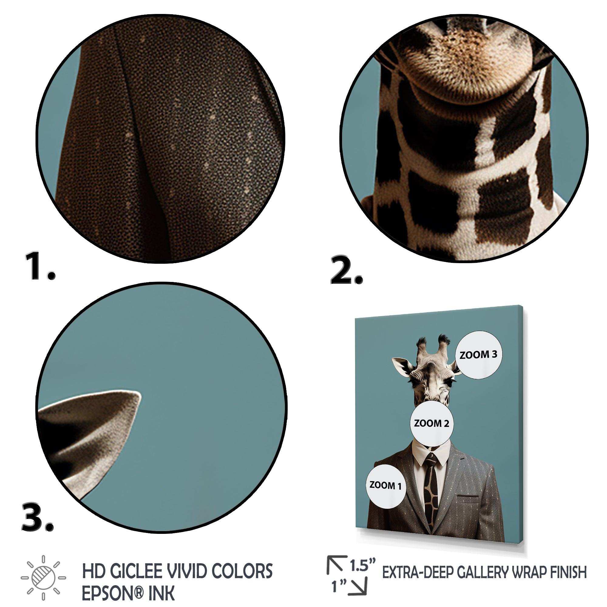 Grey Giraffe fashion suit  II - Animals Canvas Wall Art