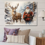 Santa and his deer in winter wonderland - Animals Canvas Wall Art