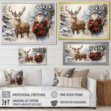 Santa and his deer in winter wonderland - Animals Canvas Wall Art