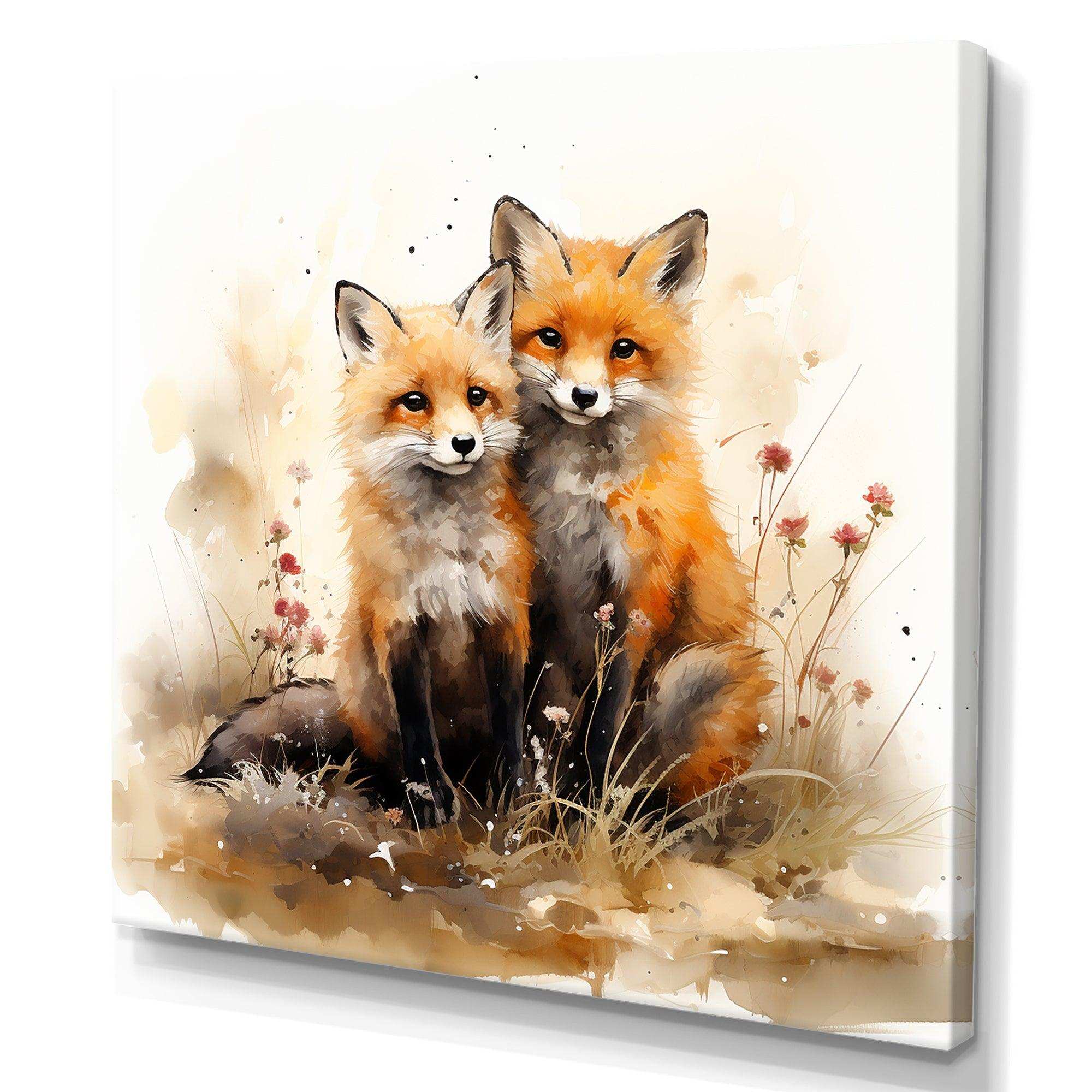 Foxs elegant forest florals grace II - Animals Canvas Wall Art