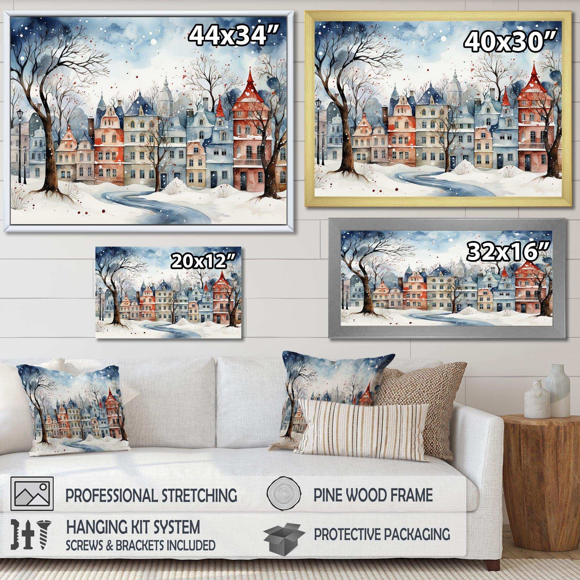 Christmas village in Winter III - Landscapes Canvas Wall Art