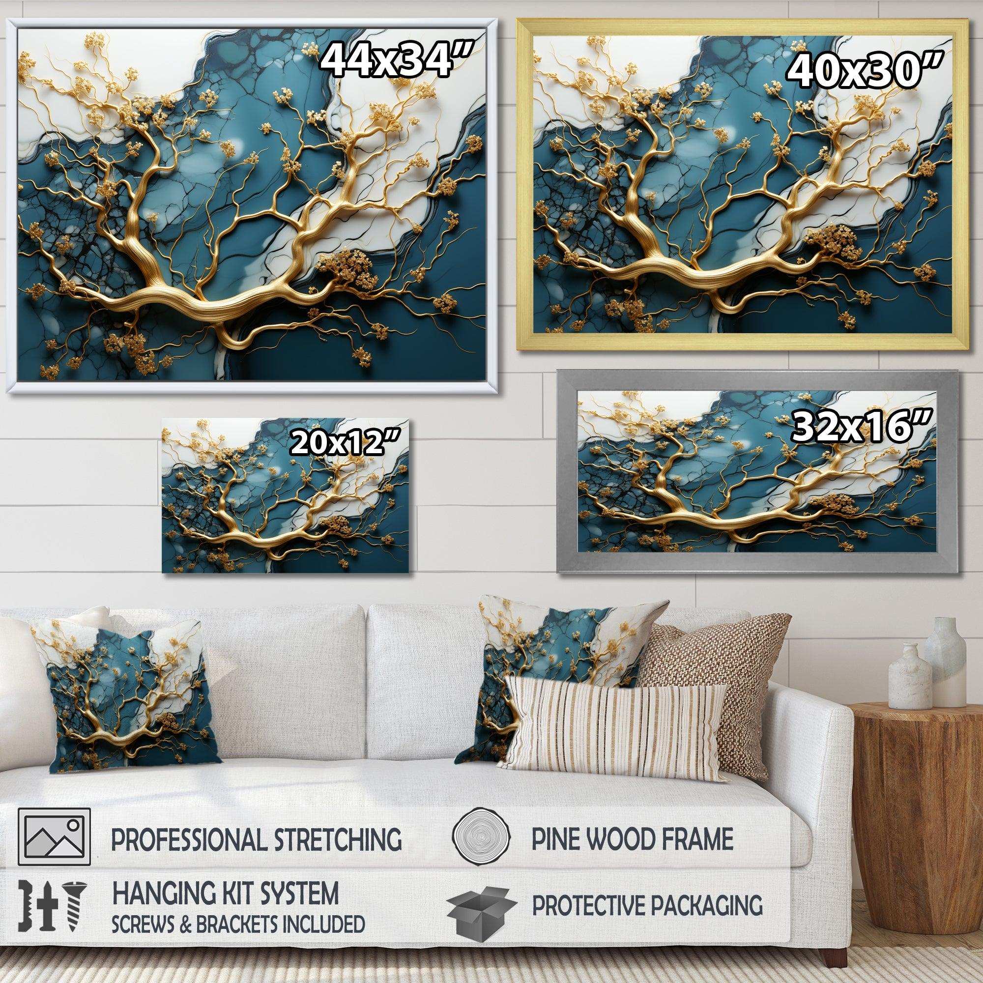 Gold and emerald Ancient bonsai  I - Floral Canvas Wall Art