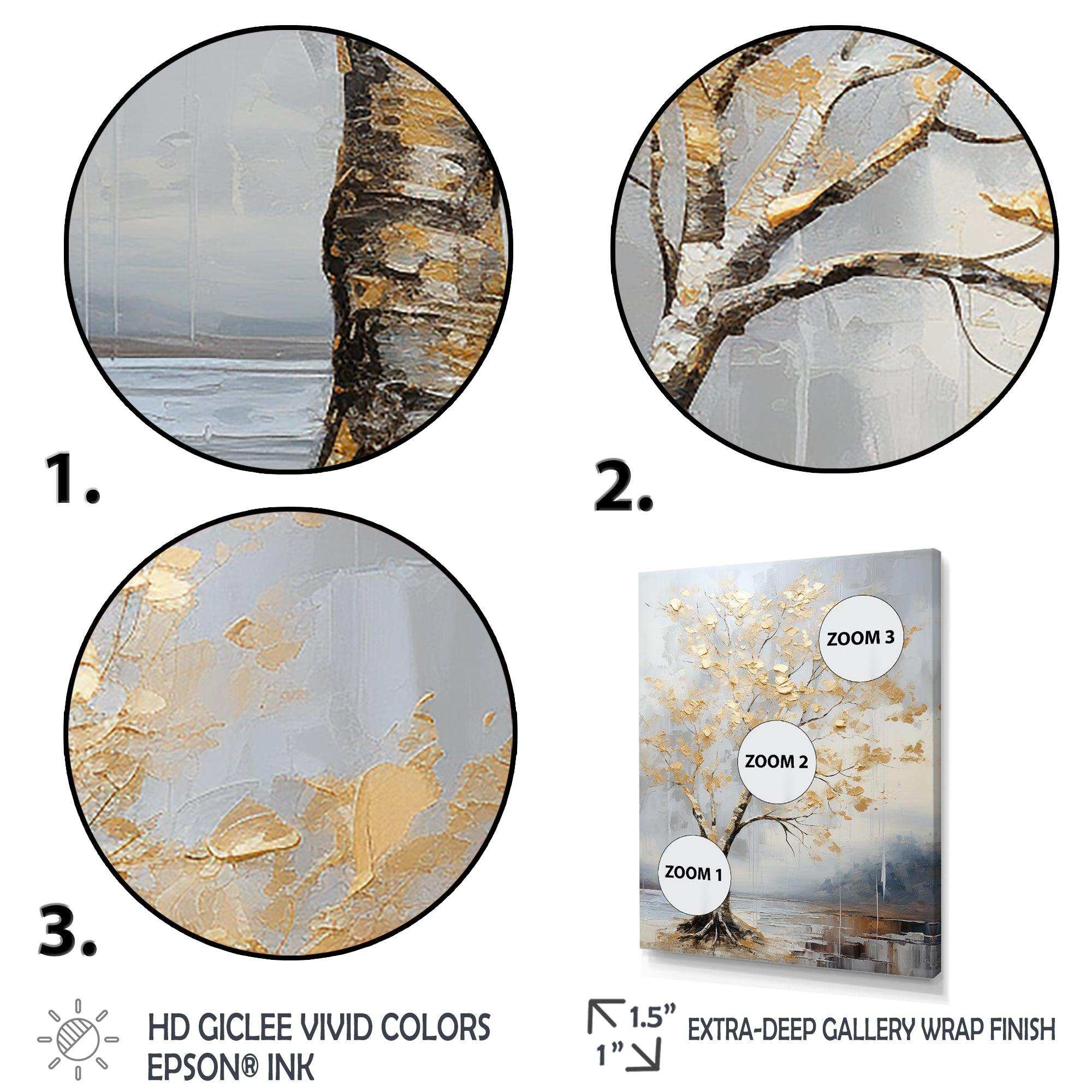 Gold and Silver maple tree on lake - Floral Canvas Wall Art