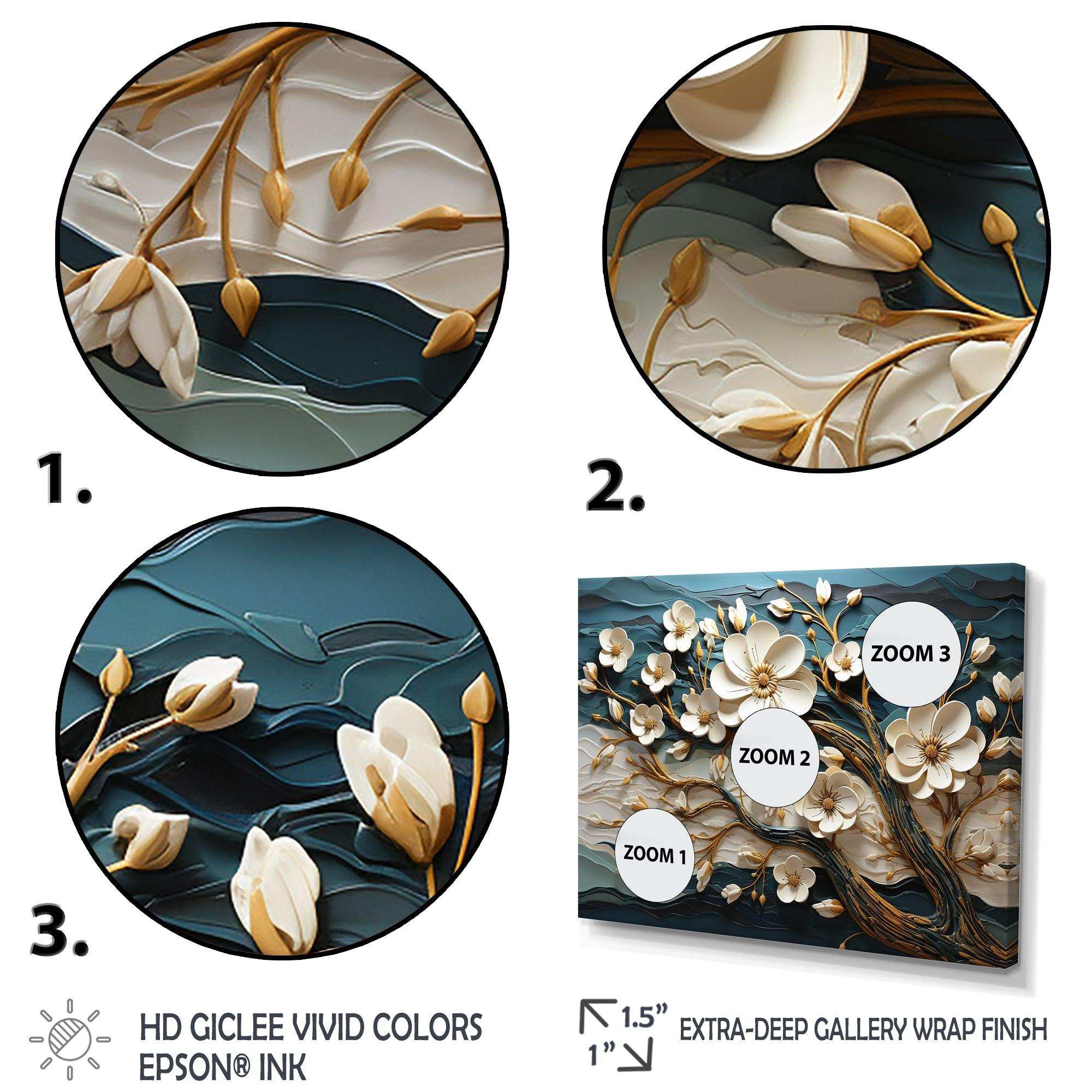 White and Gold Charming Spring  flower Elegance III - Floral Canvas Wall Art