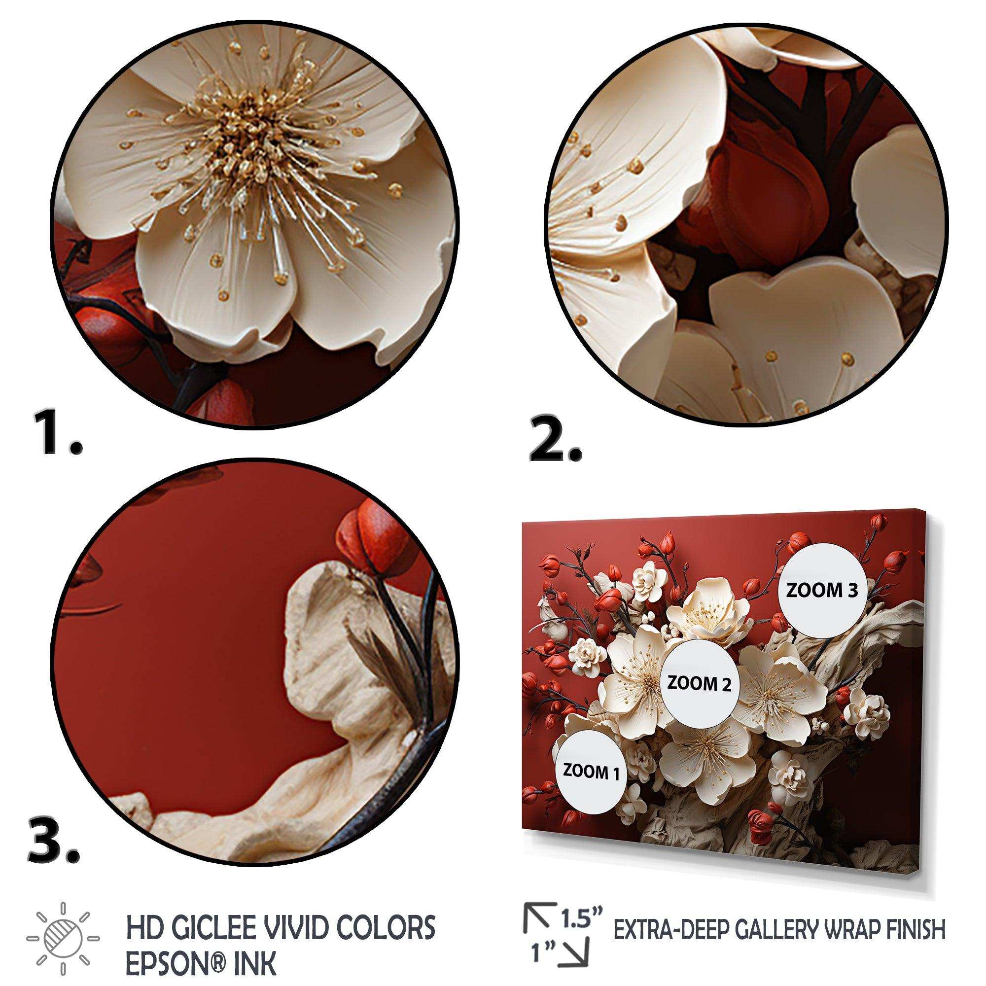 White and red orchid flower branches V - Floral Canvas Wall Art