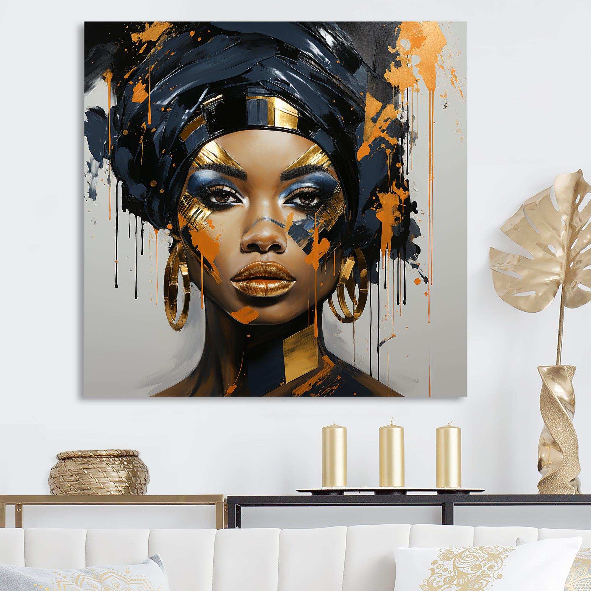 Black and gold Expressive Tribes African Woman IV - Fashion Canvas Wall Art