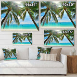 Palm Hanging over Sandy White Beach