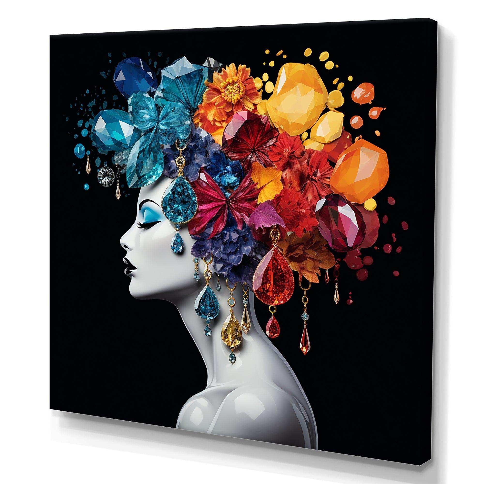 Urban Elegance Woman Crystal and flower hair IV - Fashion Canvas Wall Art