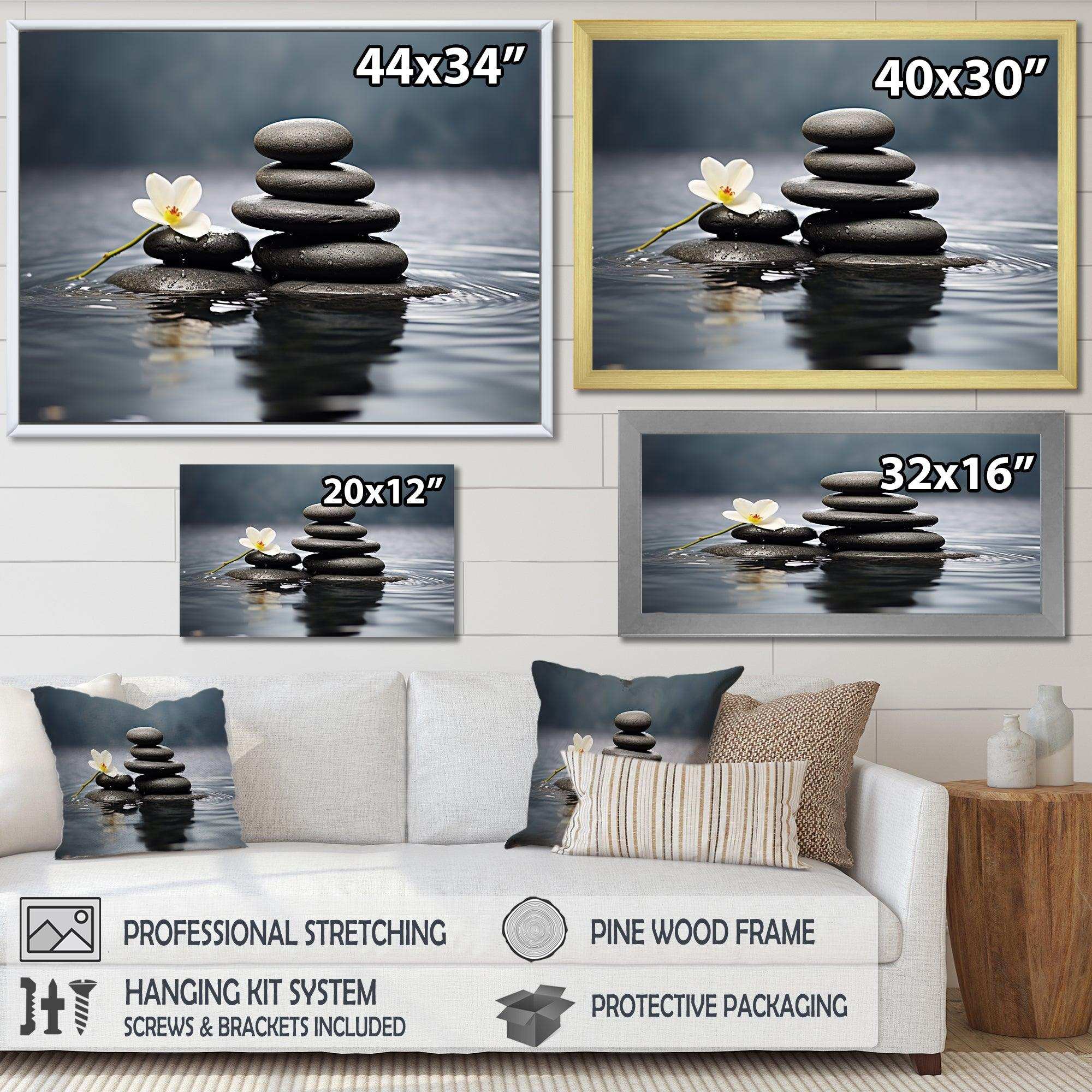 Blue Zen Serenity of Spiritual Stones in Water III - Spiritual Canvas Wall Art