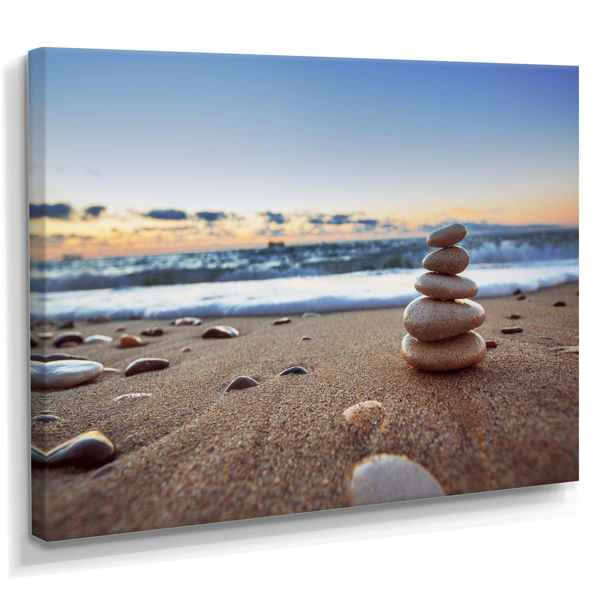 Stones Balance on Sandy Beach