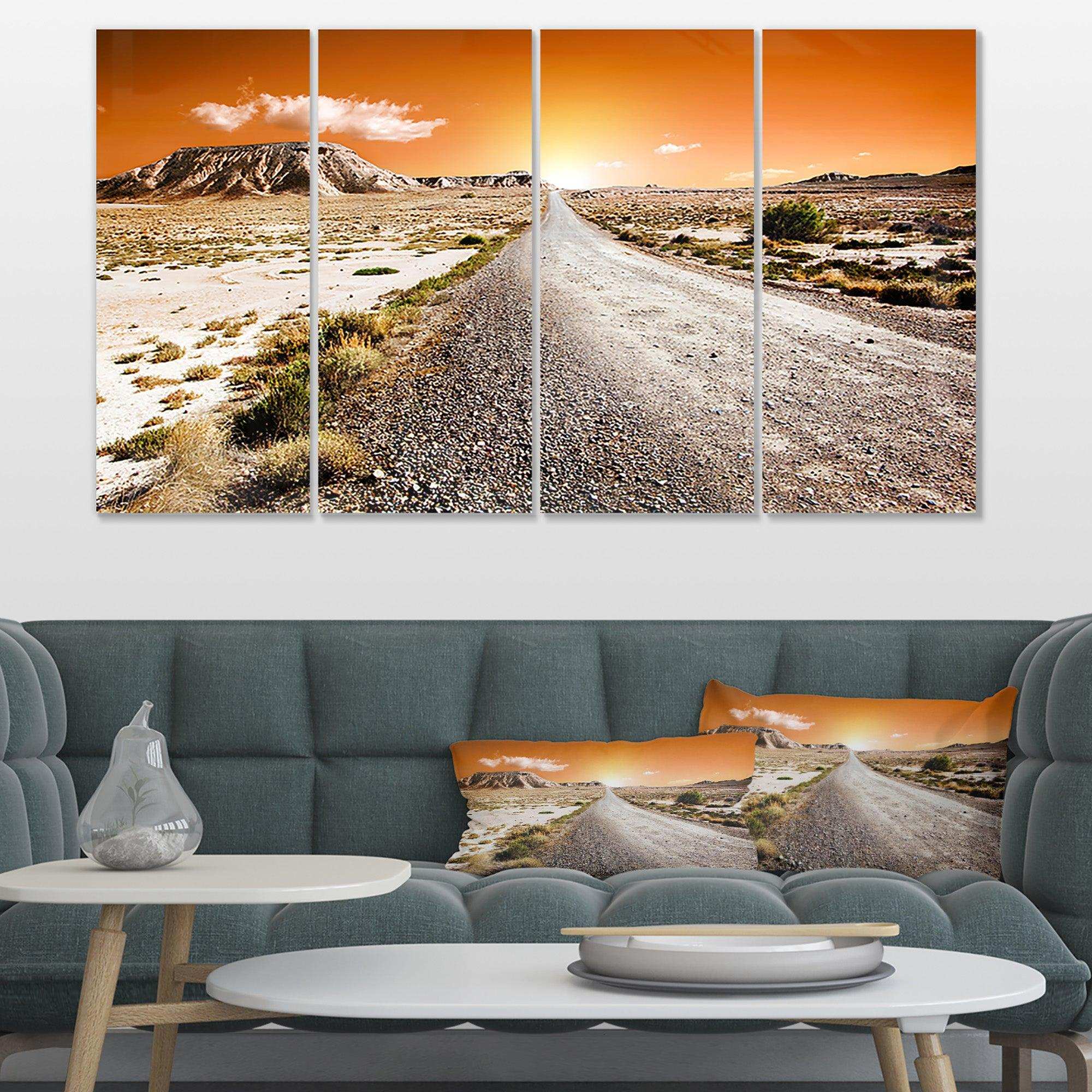 Sunset Desert with Pebble Road Multi-Panels
