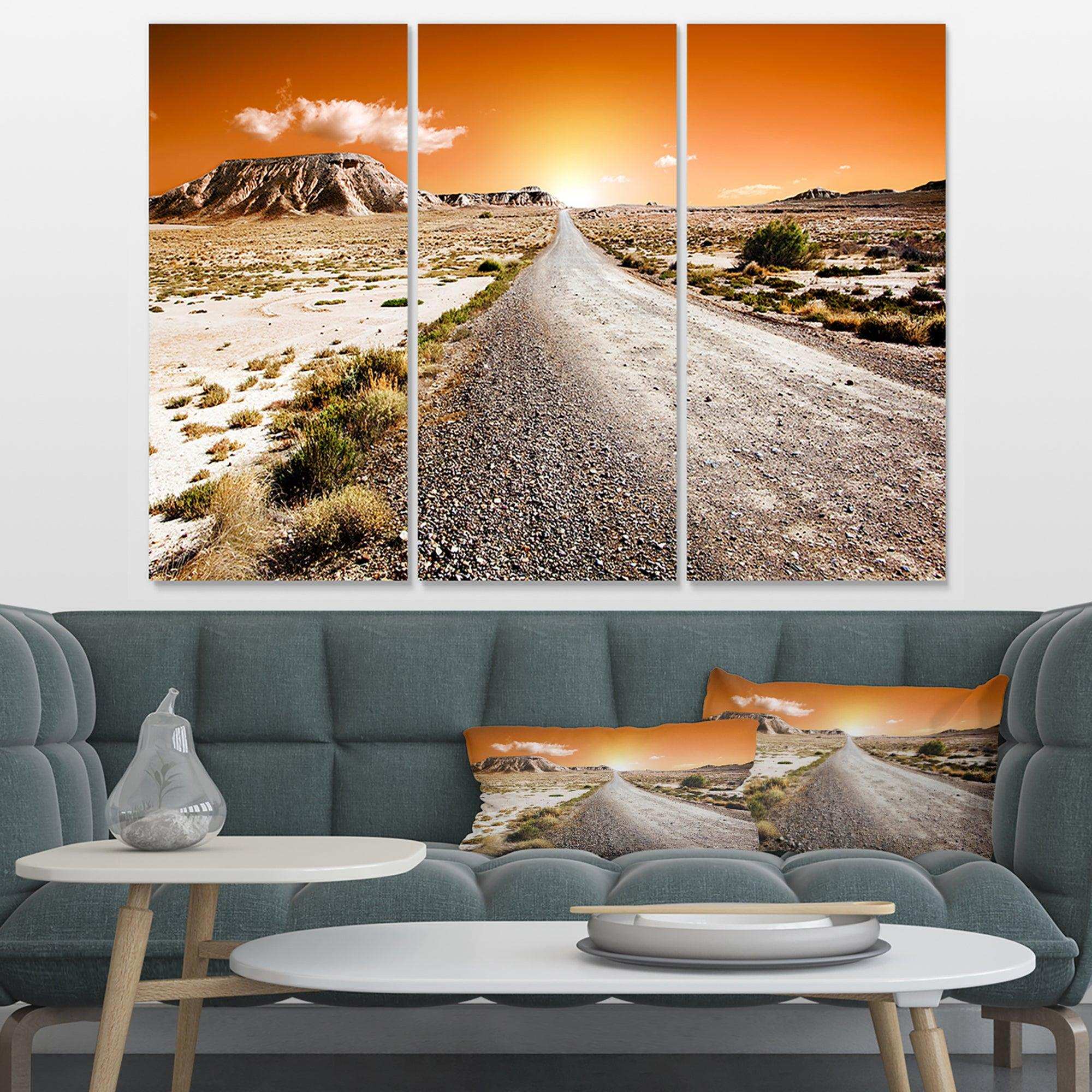 Sunset Desert with Pebble Road Multi-Panels