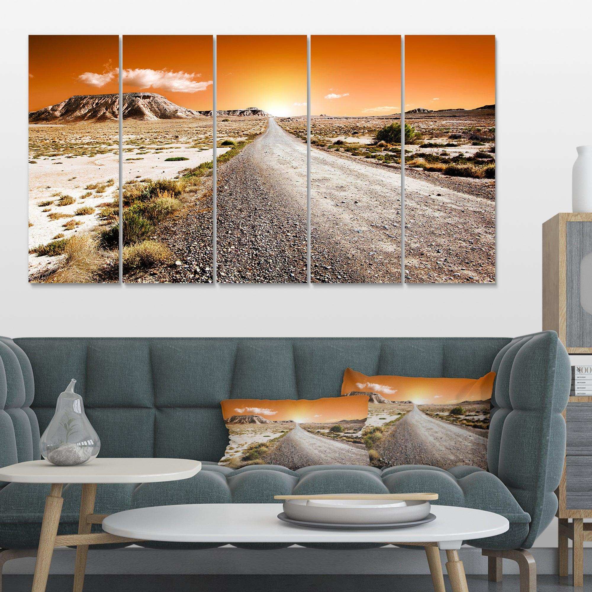 Sunset Desert with Pebble Road Multi-Panels