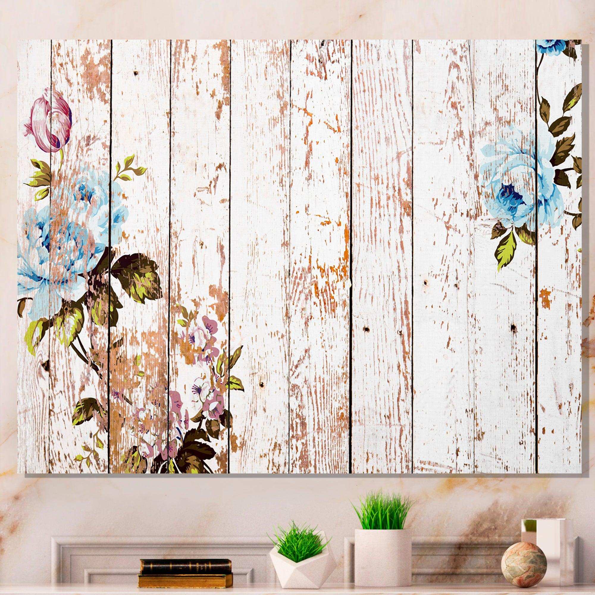 Shabby chic roses on wooden texture