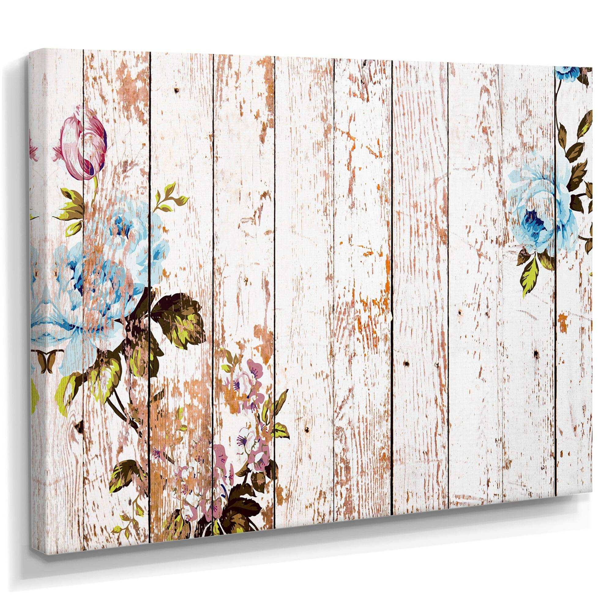 Shabby chic roses on wooden texture