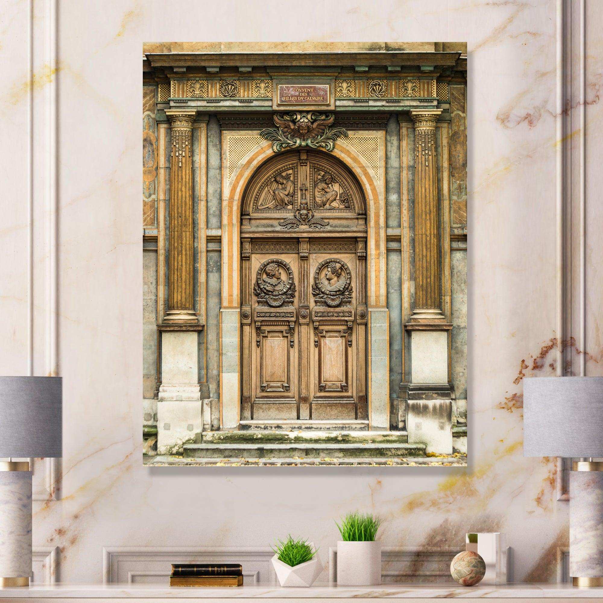 Old Wooden Door With Carvings in Paris, France