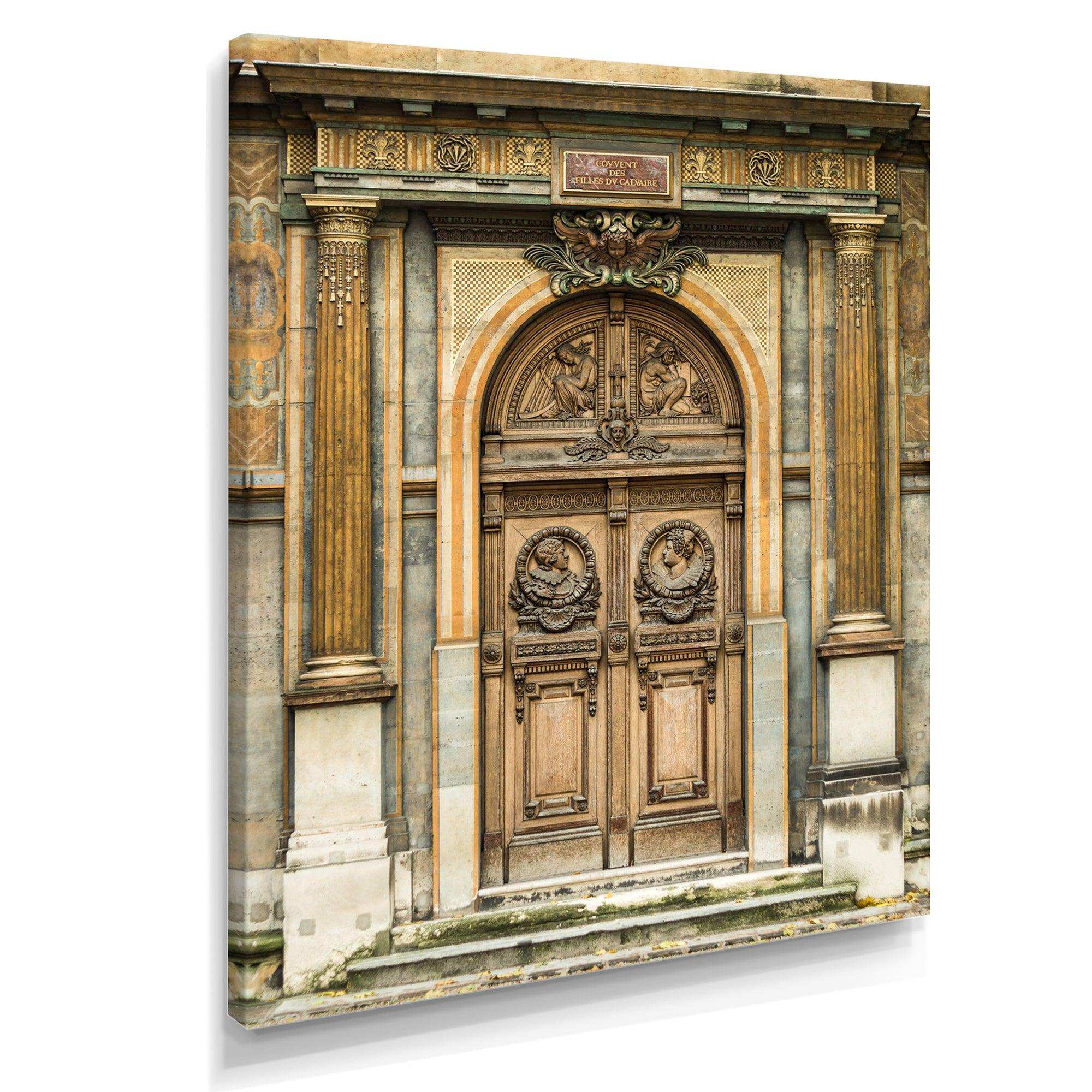 Old Wooden Door With Carvings in Paris, France