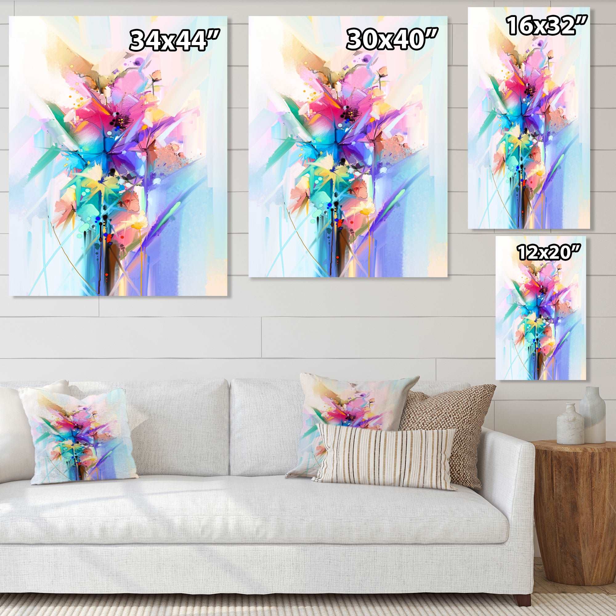 Abstract Colorful Spring Flowers Framed Print Matte White - 1.5 Width
