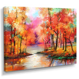 Autumn Aspen Trees In Red Leaf Forest By Lake