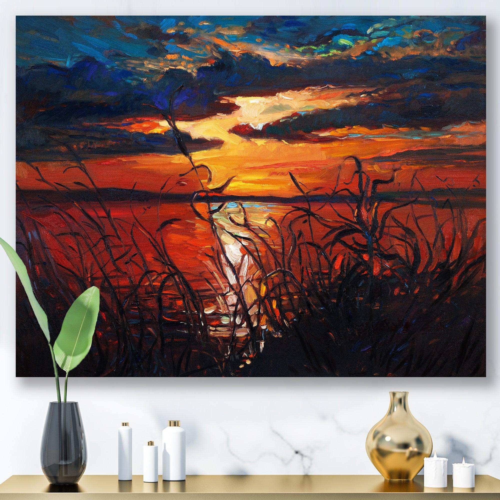 Romantic Sunset By Lakeside