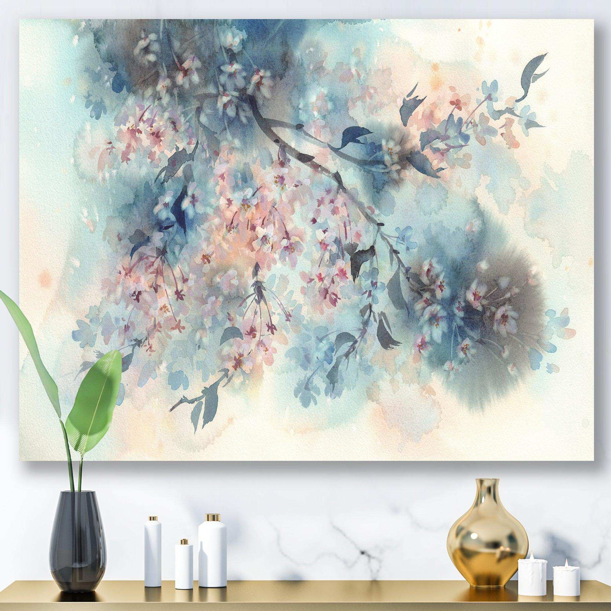 White Sakura Flower Blossom On Pastel Blue Background