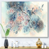 White Sakura Flower Blossom On Pastel Blue Background