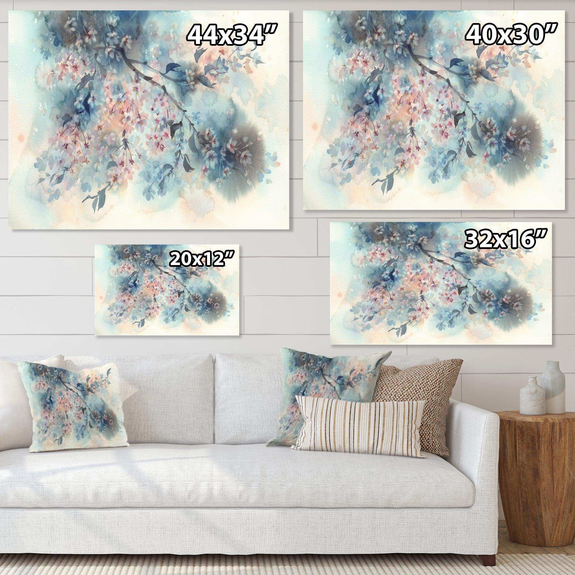 White Sakura Flower Blossom On Pastel Blue Background