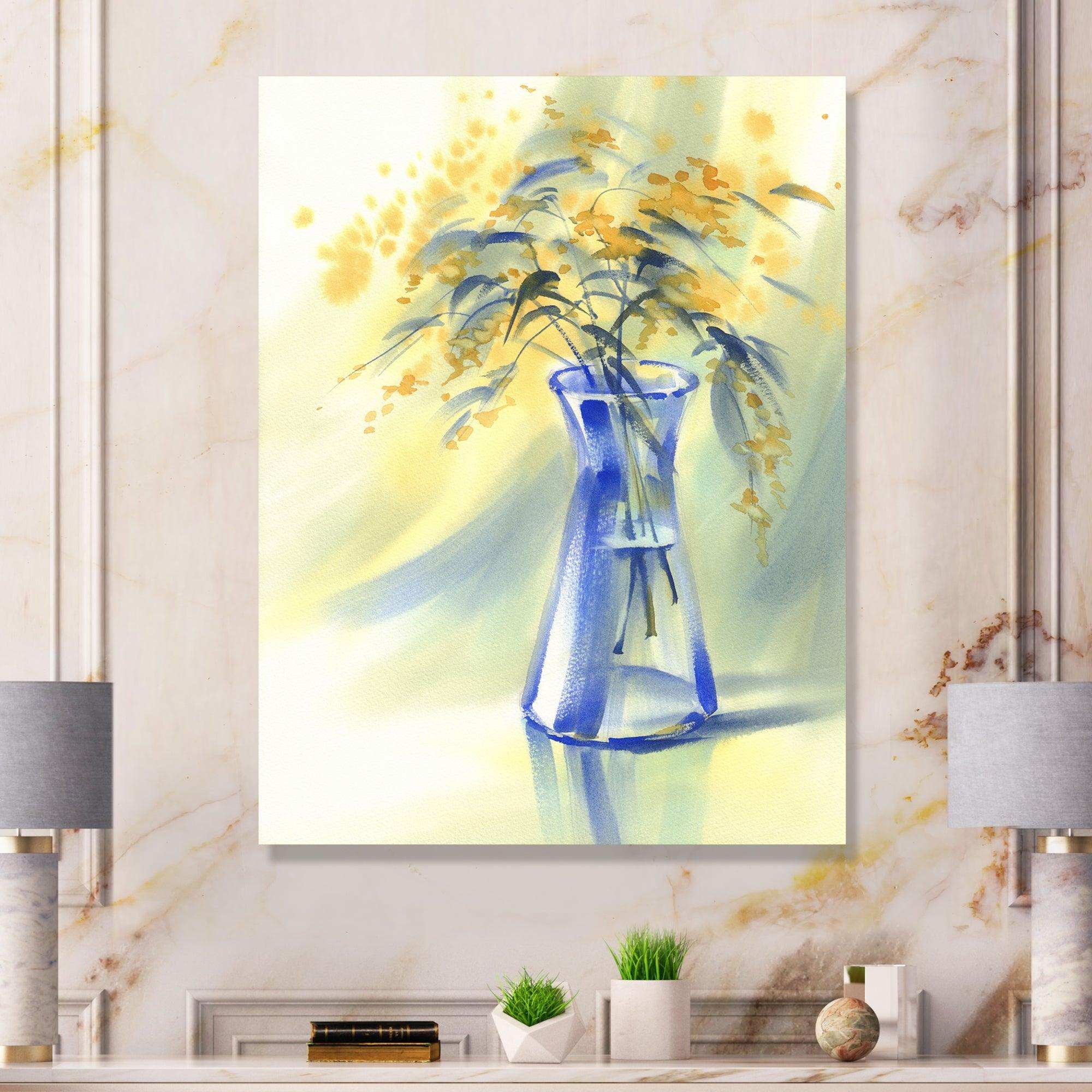 Summer Flowers In Blue Glass Bottle