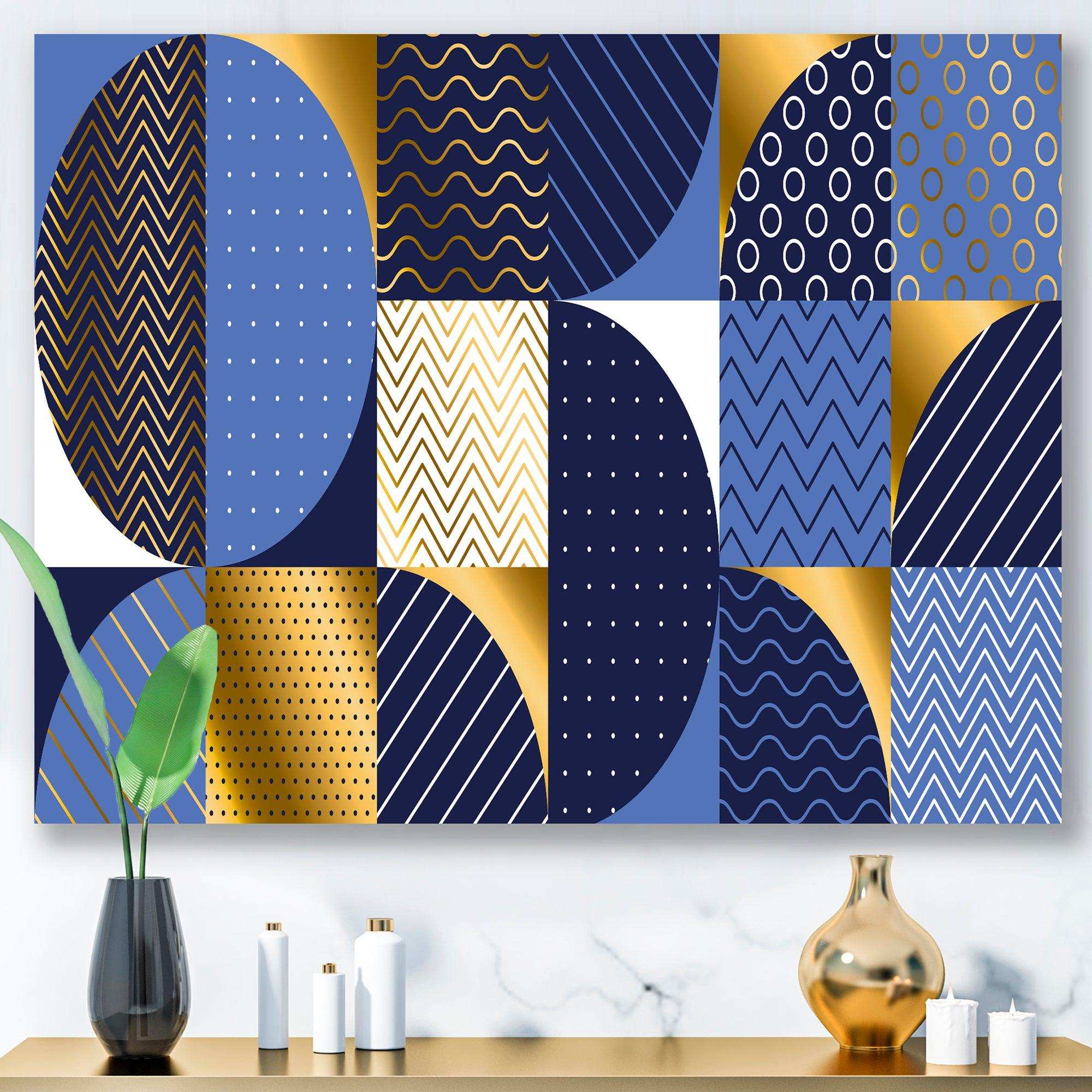 Retro Luxury Waves In Gold and Blue IV