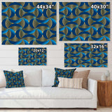 Geometric abstract waves in gold and marine blue