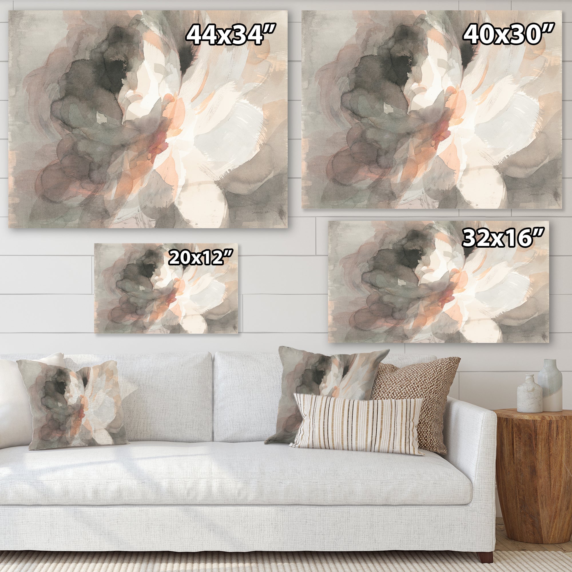 Abstract Peony Grey Framed Print Matte White - 1.5 Width