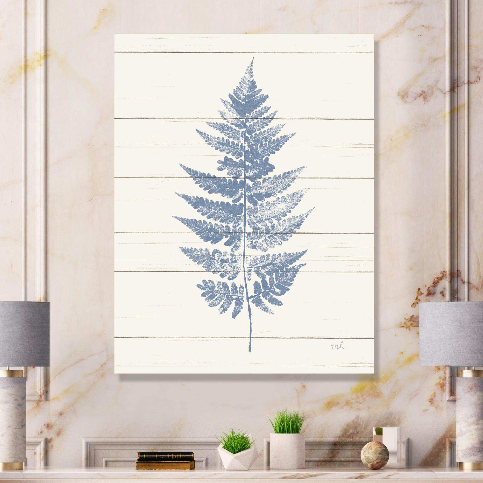 Blue Fern Print on wood I